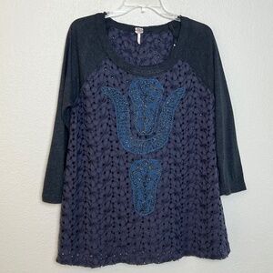 We The Free Eyelet Lace Ringer Baseball Tee